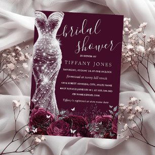 Burgundy Silver Shimmer Dress Rose Bridal Shower 