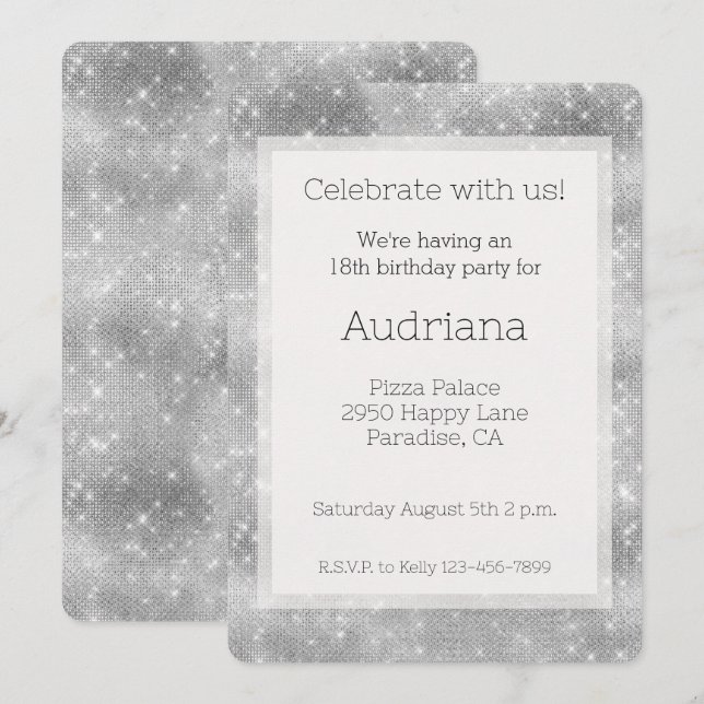  Burgundy Silver Sparkle Glitz Birthday Invitation (Front/Back)