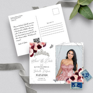 Burgundy & Silver Tiara Quinceañera Photo Postcard