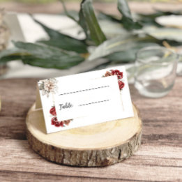 Burgundy & Silver Watercolor Floral Wedding Place Card