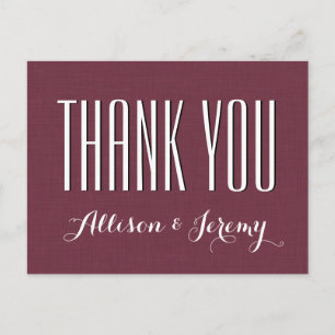 Burgundy Simple and Modern Wedding Thank You V001D Postcard