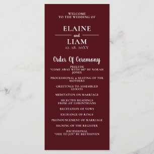 Burgundy Simple Calligraphy Modern Wedding  Programme