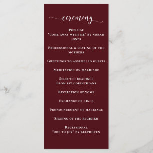 Burgundy Simple Calligraphy Modern Wedding Programme
