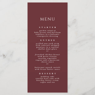 Burgundy Simple Chic Modern Elegant Dinner Wedding Menu