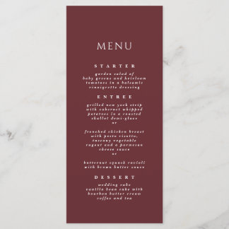 Burgundy Simple Chic Modern Elegant Dinner Wedding Menu