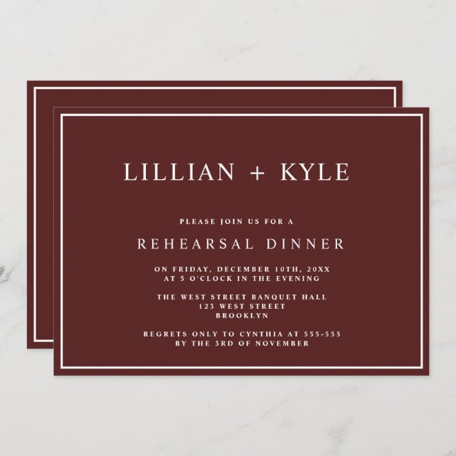 Burgundy Simple Chic Rehearsal Dinner Invitation (Front/Back)