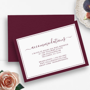 Burgundy Simple Elegant Script Accommodations Enclosure Card