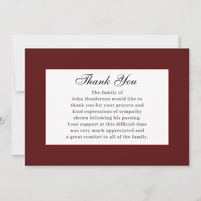 Burgundy Simple Funeral Thank You Card (Front)