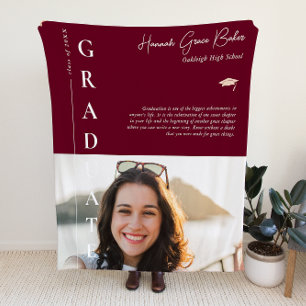 Burgundy Simple Graduation Photo & Quote Fleece Blanket