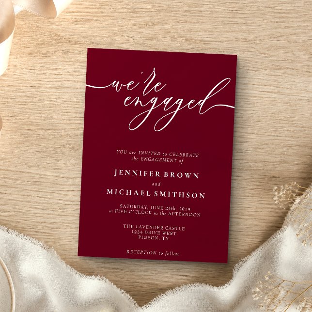 Burgundy Simple Minimal We are Engaged Invitation (Creator Uploaded)