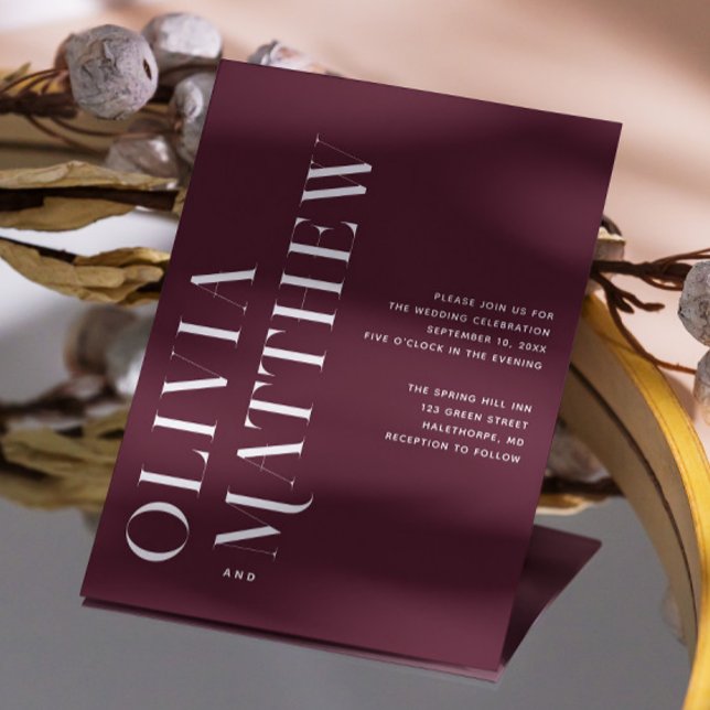 Burgundy simple minimalist wedding + QR details Invitation (Creator Uploaded)