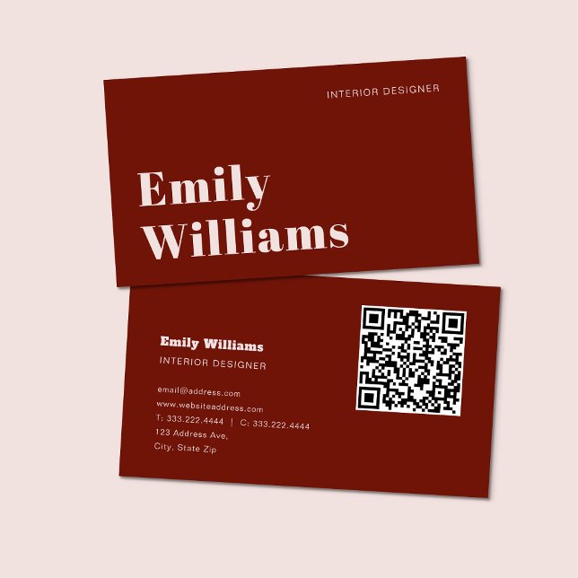 Burgundy Simple Modern Minimal | QR Code Business Card (Creator Uploaded)