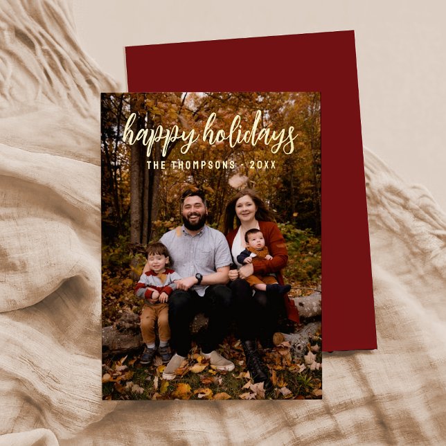 Burgundy Simple Photo "Happy Holidays" Script  (Creator Uploaded)