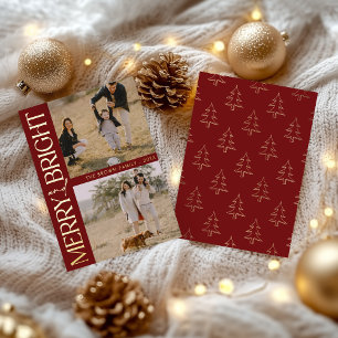 Burgundy Simple Photo "Merry and Bright" Text