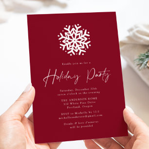Burgundy Simple Snowflake Holiday Party Invitation