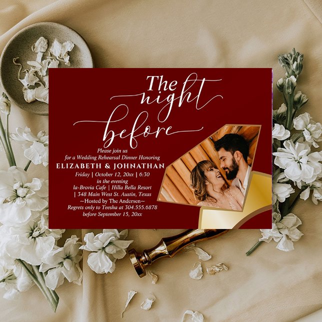 Burgundy Simple The Night Before Rehearsal Dinner Invitation (Creator Uploaded)