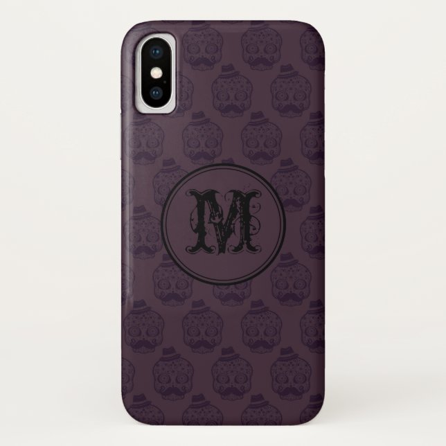 Burgundy Skull Halloween Personalized Monogram Case-Mate iPhone Case (Back)