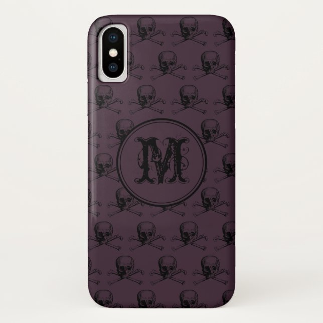 Burgundy Skull Halloween Personalized Monogram Case-Mate iPhone Case (Back)