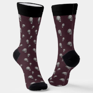 Burgundy Skull Halloween Socks with Name