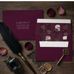 Burgundy Skull Rose Pre-Printed Address RSVP Envelope