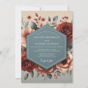 Burgundy Slate Autumn Bloom Wedding Invitation