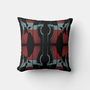 Burgundy Slate Blue Black Curved Symmetrical Motif Cushion