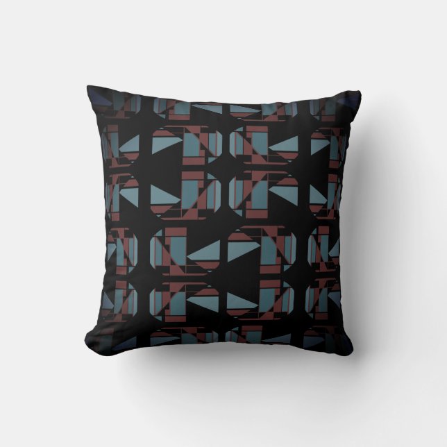 Burgundy Slate Blue Boxes Black Abstract Design Cushion (Front)