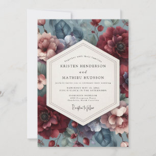 Burgundy Slate Moody Flora Wedding Invitation