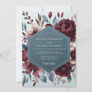 Burgundy Slate Vintage Bloom Wedding Invitation