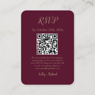 Burgundy Small Vertical Wedding RSVP QR Code Enclosure Card