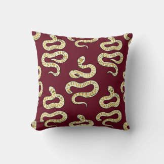 Burgundy Snake Print Throw Pillow