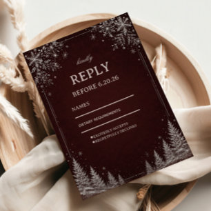 Burgundy Snowflake Evergreen Winter Charm RSVP Card