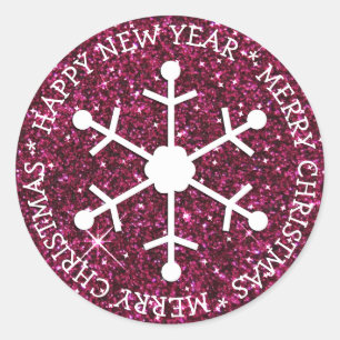 Burgundy Snowflake Merry Christmas Sticker