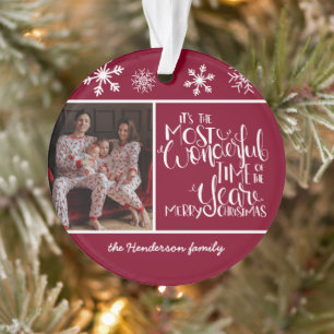 Burgundy Snowflake Wonderful Time of the Year Ornament