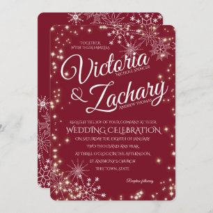 Burgundy Snowflakes and Sparkle Wedding Invitation