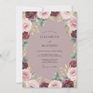 Burgundy Soft Bloom Romance Wedding Invitation