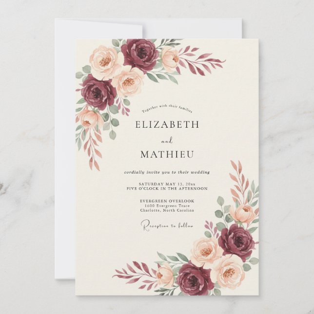 Burgundy Soft Bloom Wedding Invitation (Front)