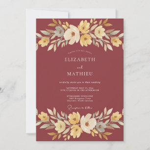 Burgundy Soft Floral Autumn Wedding Invitation
