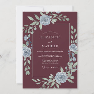 Burgundy Soft Floral Whimsical Wedding Invitation