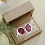 Burgundy Solid Colour Stylised Monogram Cufflinks<br><div class="desc">A pair of sterling silver plated, round cufflinks for the fashionable man to match his outfit that feature a trendy, burgundy colour along with his name printed in white, upper case letters and superimposed with white, stylised initials. Personalise your cufflinks by editing and replacing name and initials as desired. A...</div>