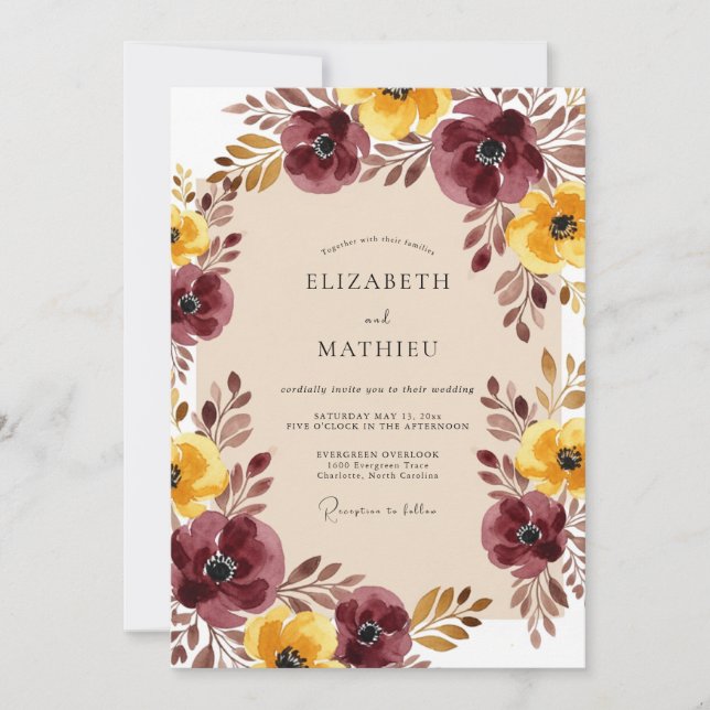 Burgundy Sophisticated Harvest Wedding Invitation (Front)