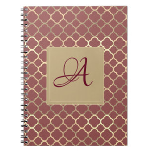 Burgundy Soybean Monogram Decor Quatrefoil Wedding Notebook