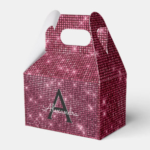 Burgundy Sparkle Monogram - Birthday Party Favour Favour Box