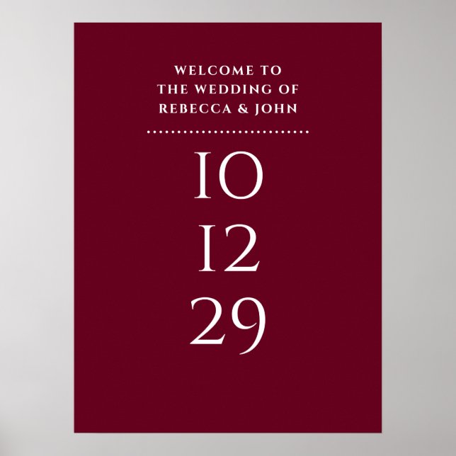 Burgundy Special Date Wedding Welcome Sign (Front)