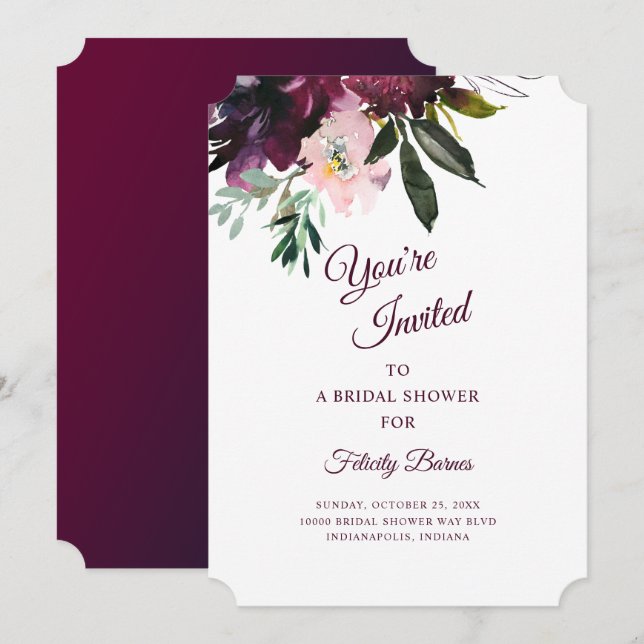 Burgundy Splendour Boho Floral Bridal Shower Invitation (Front/Back)