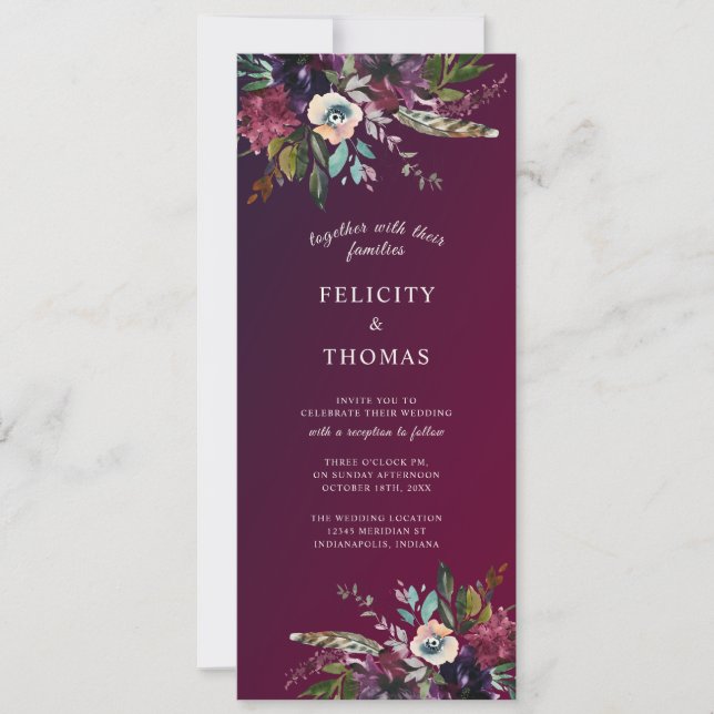 Burgundy Splendour Boho Floral Wedding Invitation (Front)