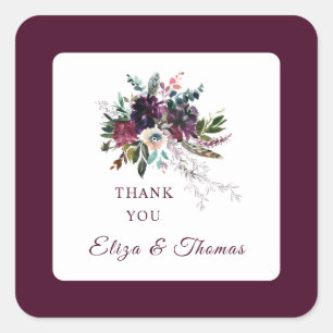 Burgundy Splendour Boho Floral Wedding Thank You Square Sticker