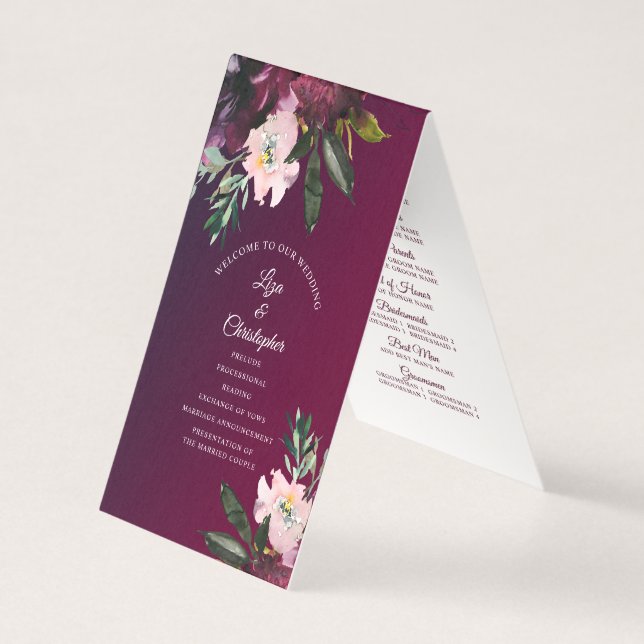 Burgundy Splendour Floral Classic Wedding Program (Front)