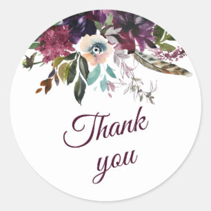 Burgundy Splendour Floral Wedding Thank You Classic Round Sticker