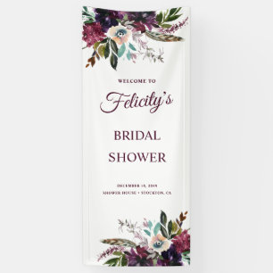 Burgundy Splendour Floral White Bridal Shower Banner